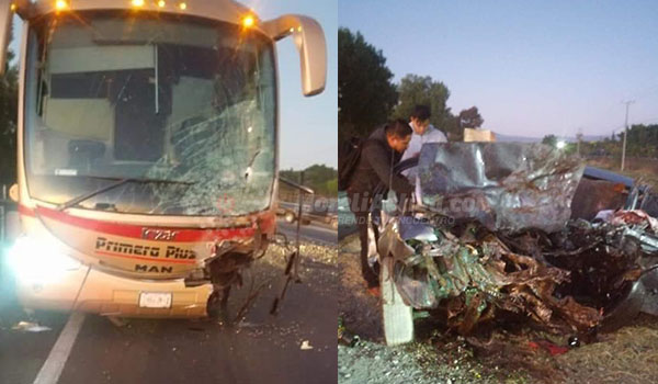 Brutal accidente entre un autobús y auto en Sahuayo, Michoacán