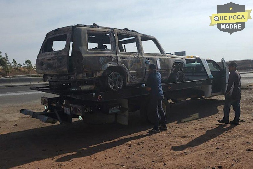 Camioneta quemada con restos humanos en Guanajuato