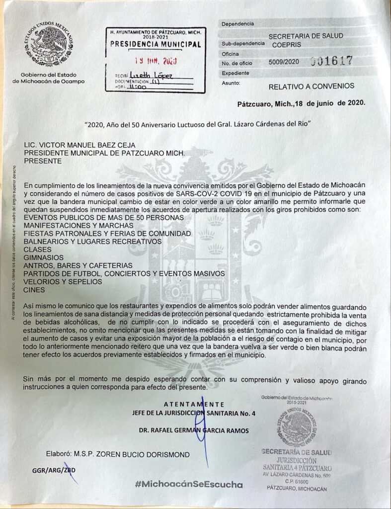 Por control sanitario, Pátzcuaro suspende actividades de los giros no esenciales