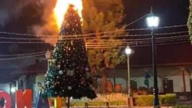 VIDEO: Se incendia árbol de navidad gigante en Tancítaro, Michoacán