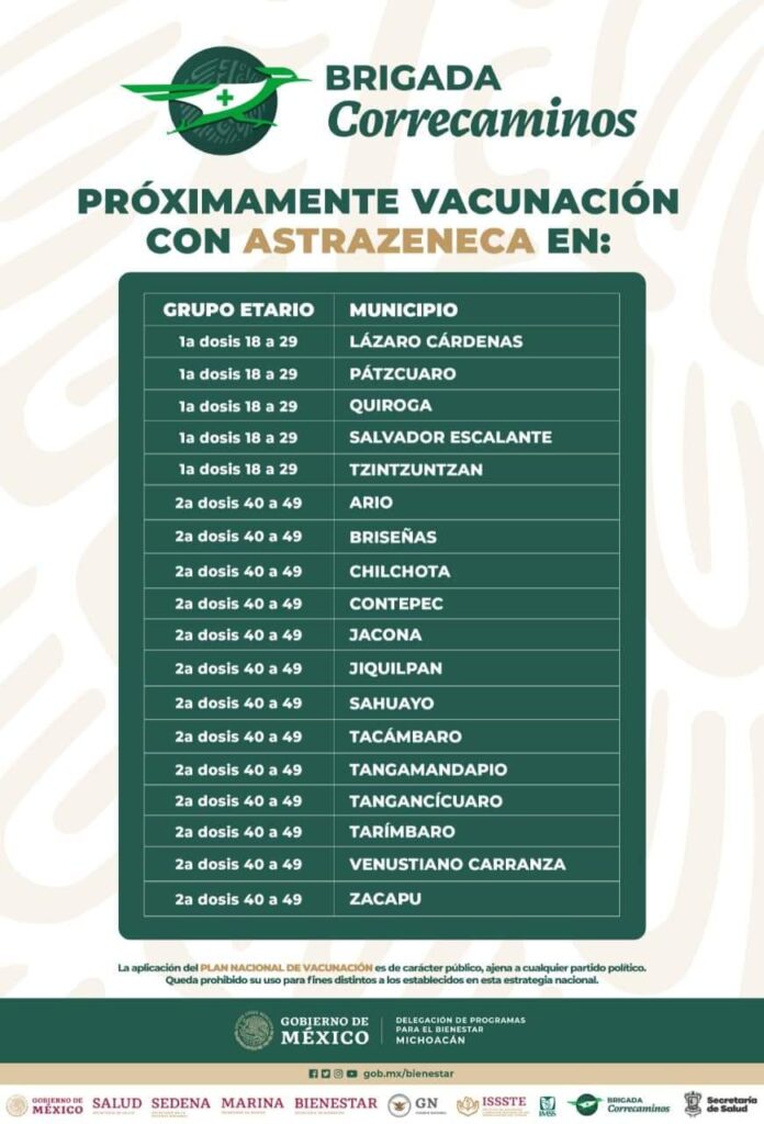 Esta semana la primera dosis a personas entre 18 y 29 años en Michoacán