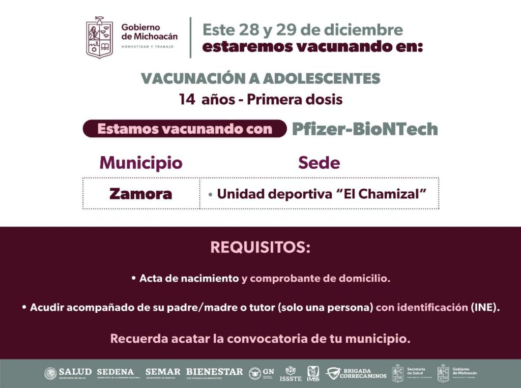 Vacunación para adolescentes de 14 y 15 años en Zamora