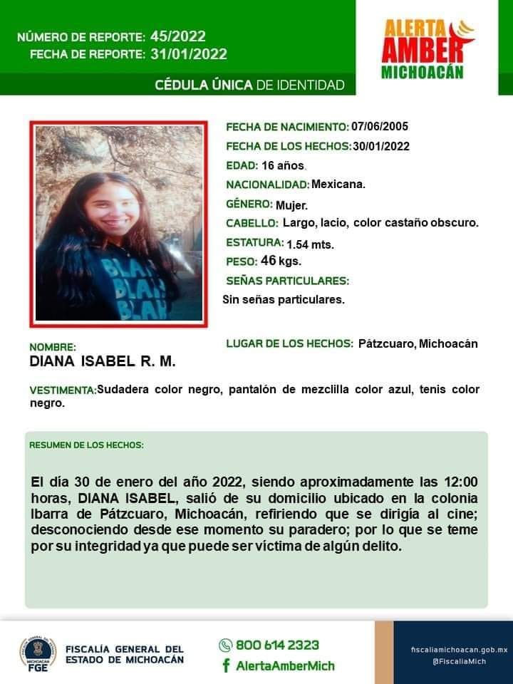 Activan Alerta Amber por OTRA menor DESAPARECIDA en Pátzcuaro