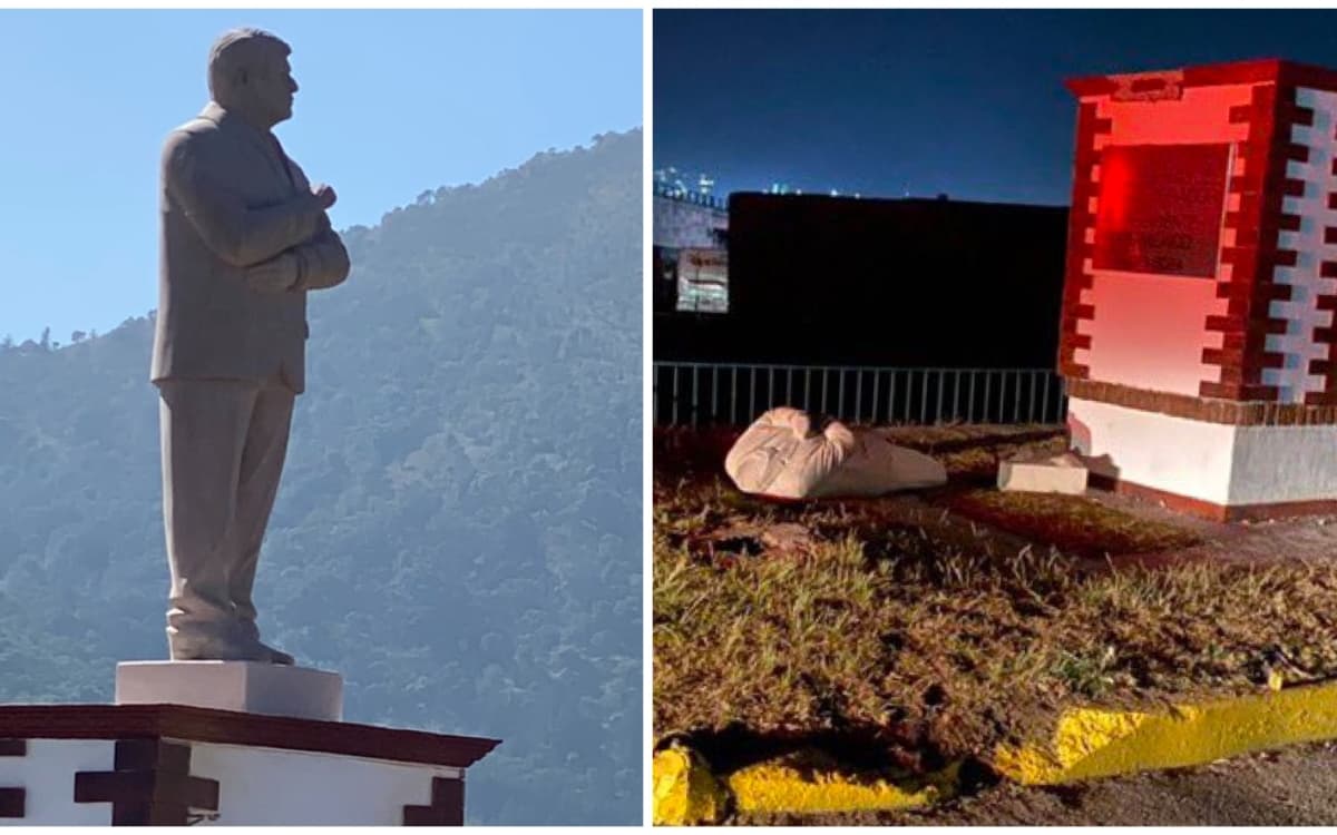 Derriban estatua de AMLO en Atlacomulco; no tenía ni una semana
