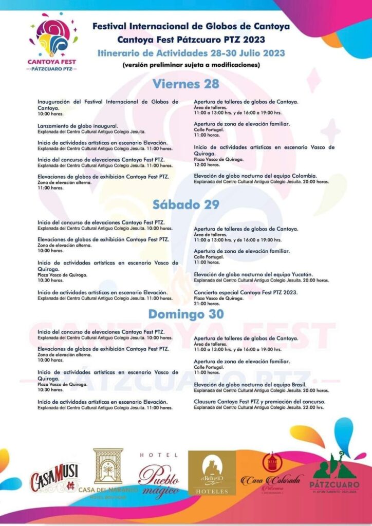 Programa de Actividades del Cantoya Fest Pátzcuaro